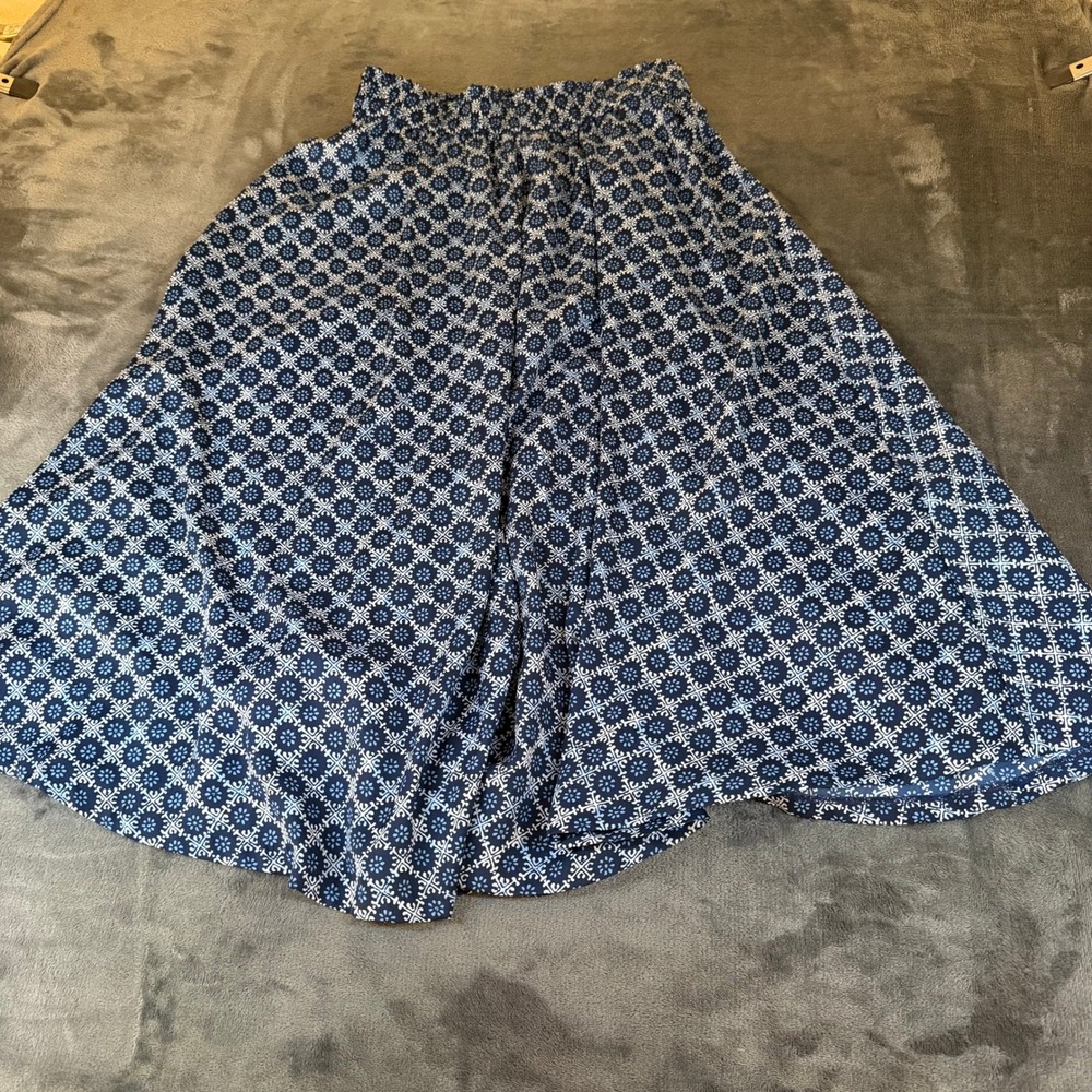 Ann‎ Taylor Blue White Floral Geometric Print Long Skirt Maxi Womens Size Small